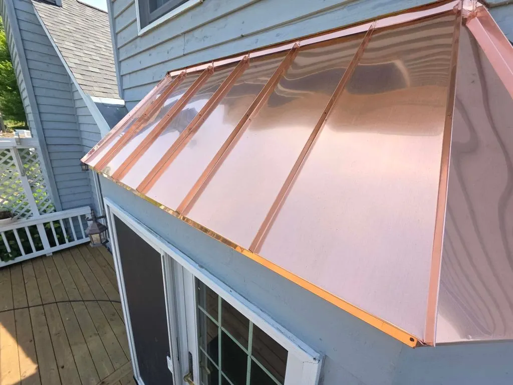 Roofing, copper chimney cap and copper awning — Custer Park, IL — photo 2