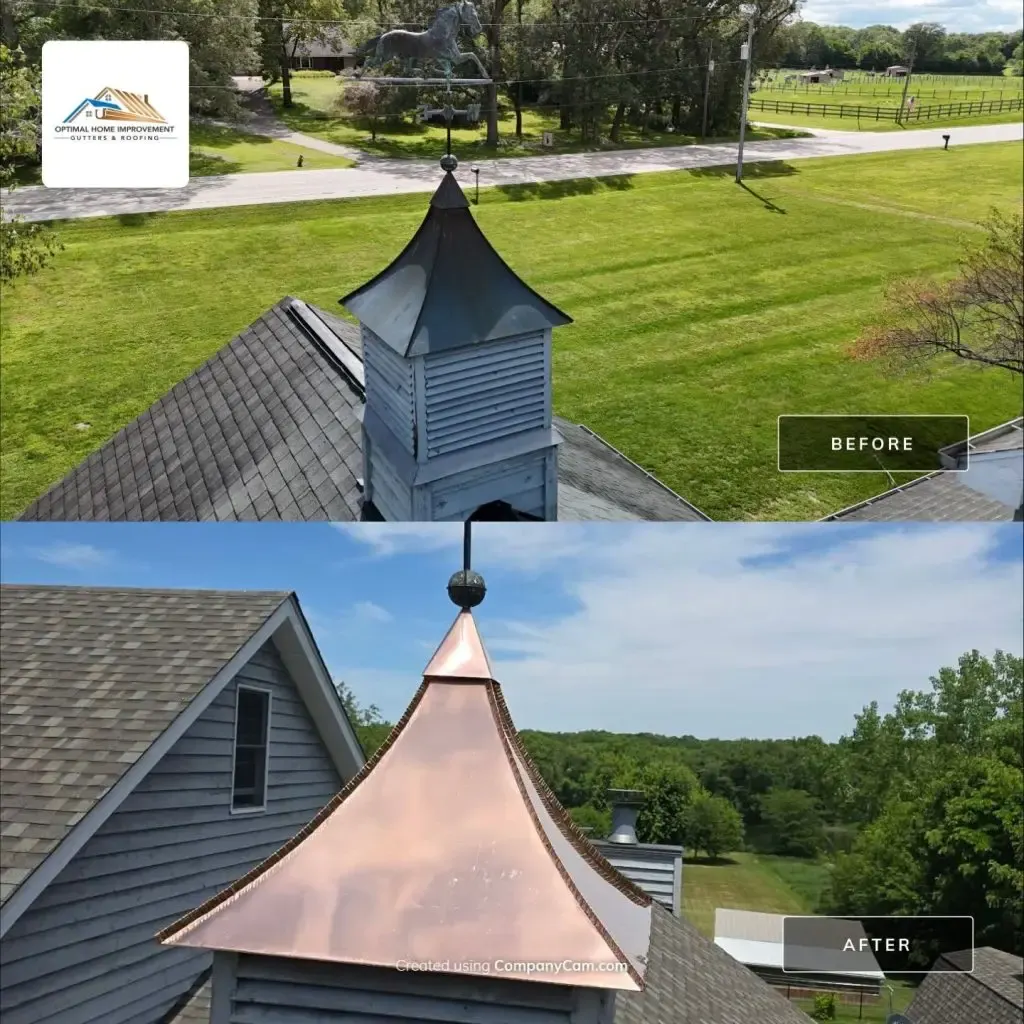 Roofing, copper chimney cap and copper awning — Custer Park, IL — photo 3